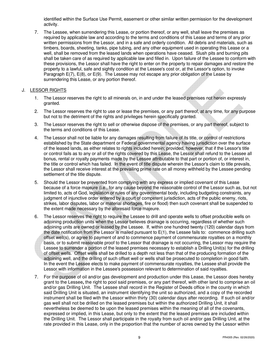Form PR4305 Oil and Gas Lease - Michigan, Page 9