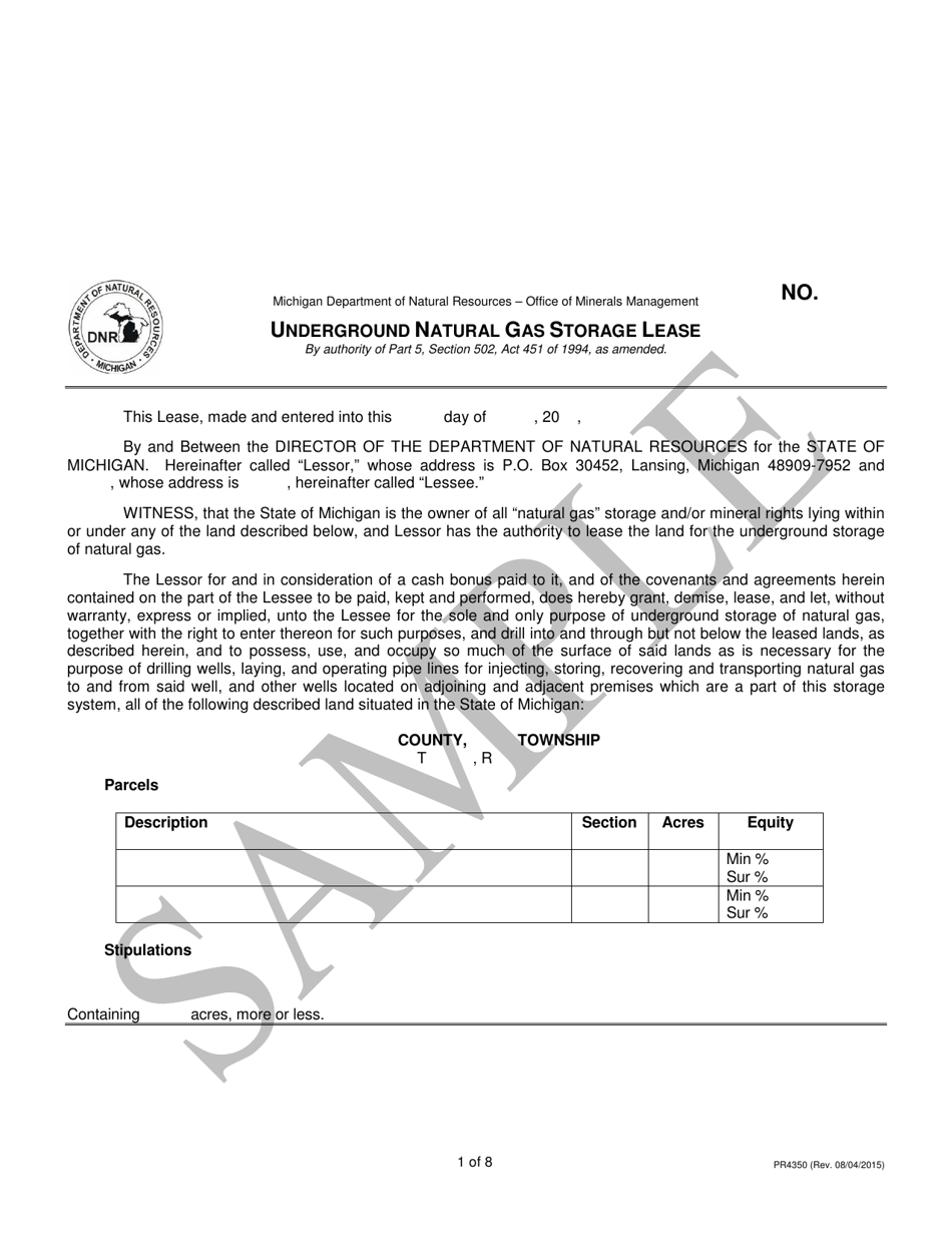 Form PR4350 Underground Natural Gas Storage Lease - Michigan, Page 1