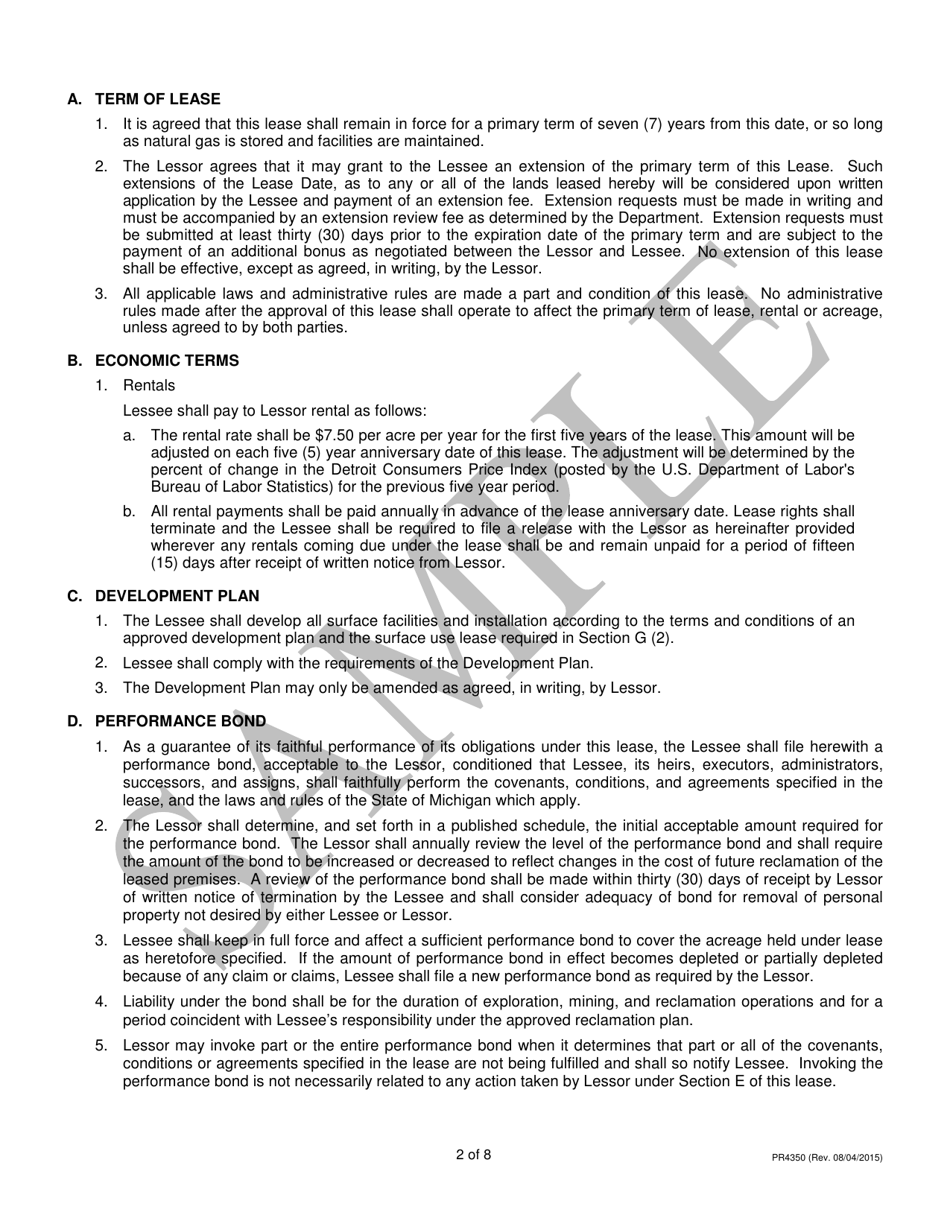 Form PR4350 Underground Natural Gas Storage Lease - Michigan, Page 2