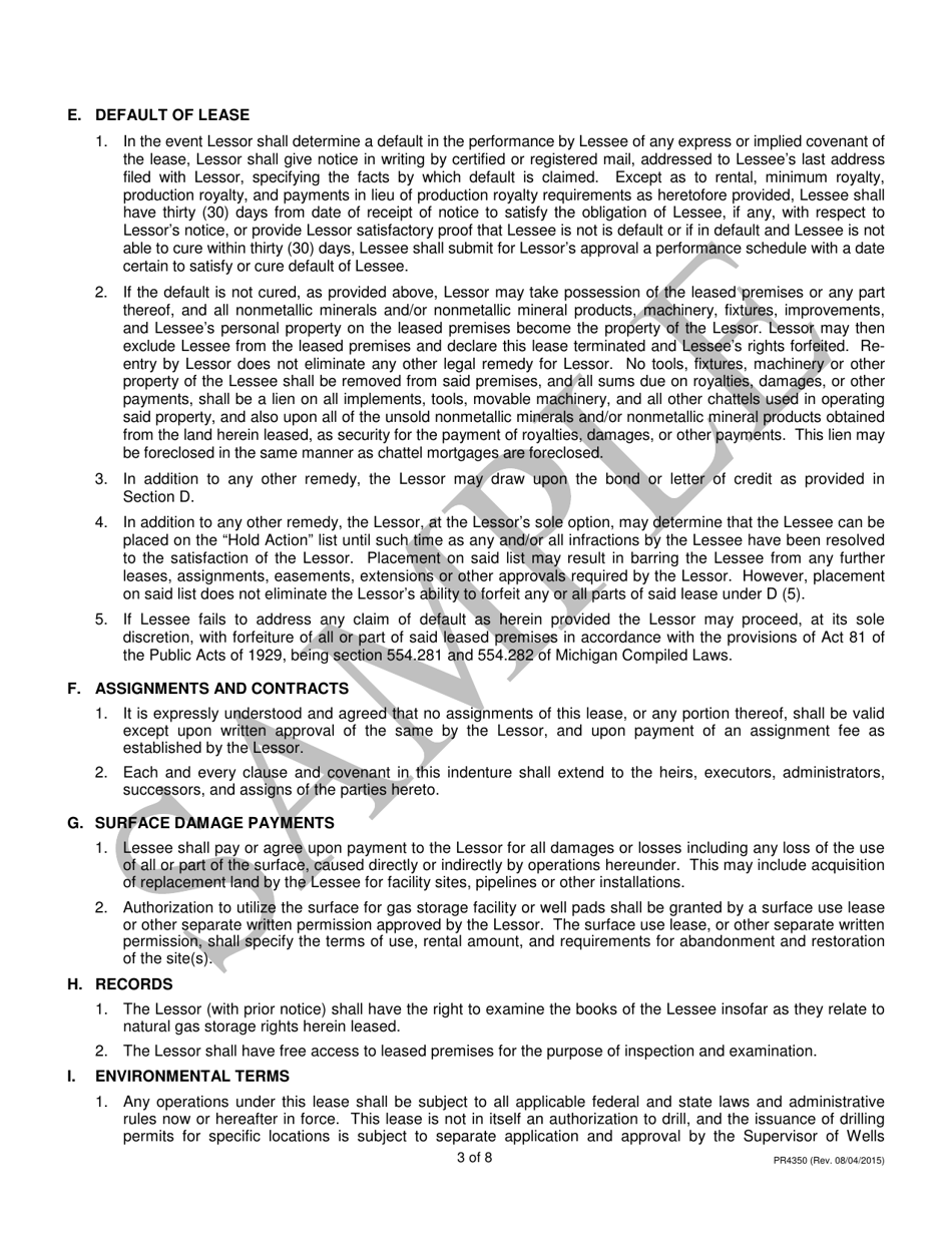 Form PR4350 Underground Natural Gas Storage Lease - Michigan, Page 3