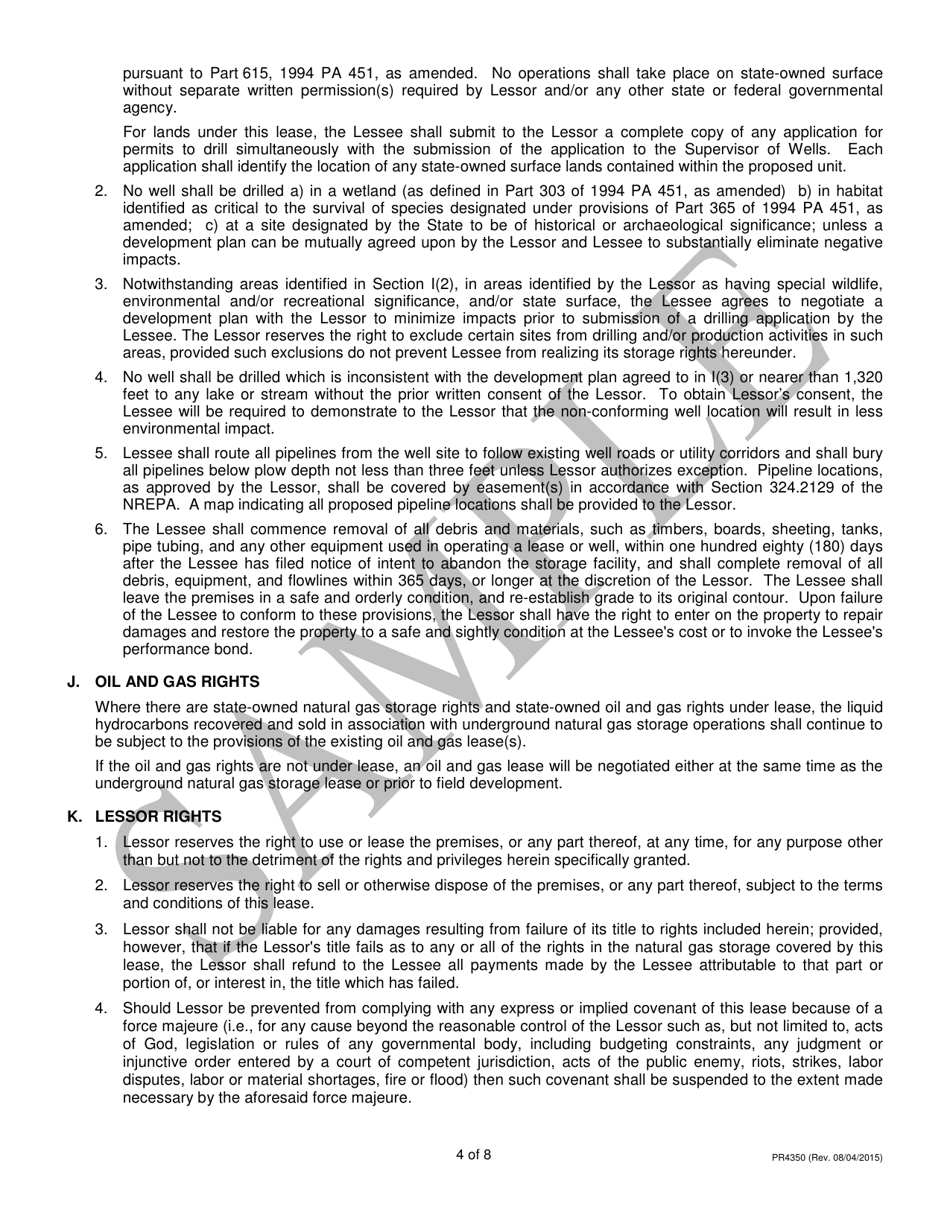 Form PR4350 Underground Natural Gas Storage Lease - Michigan, Page 4
