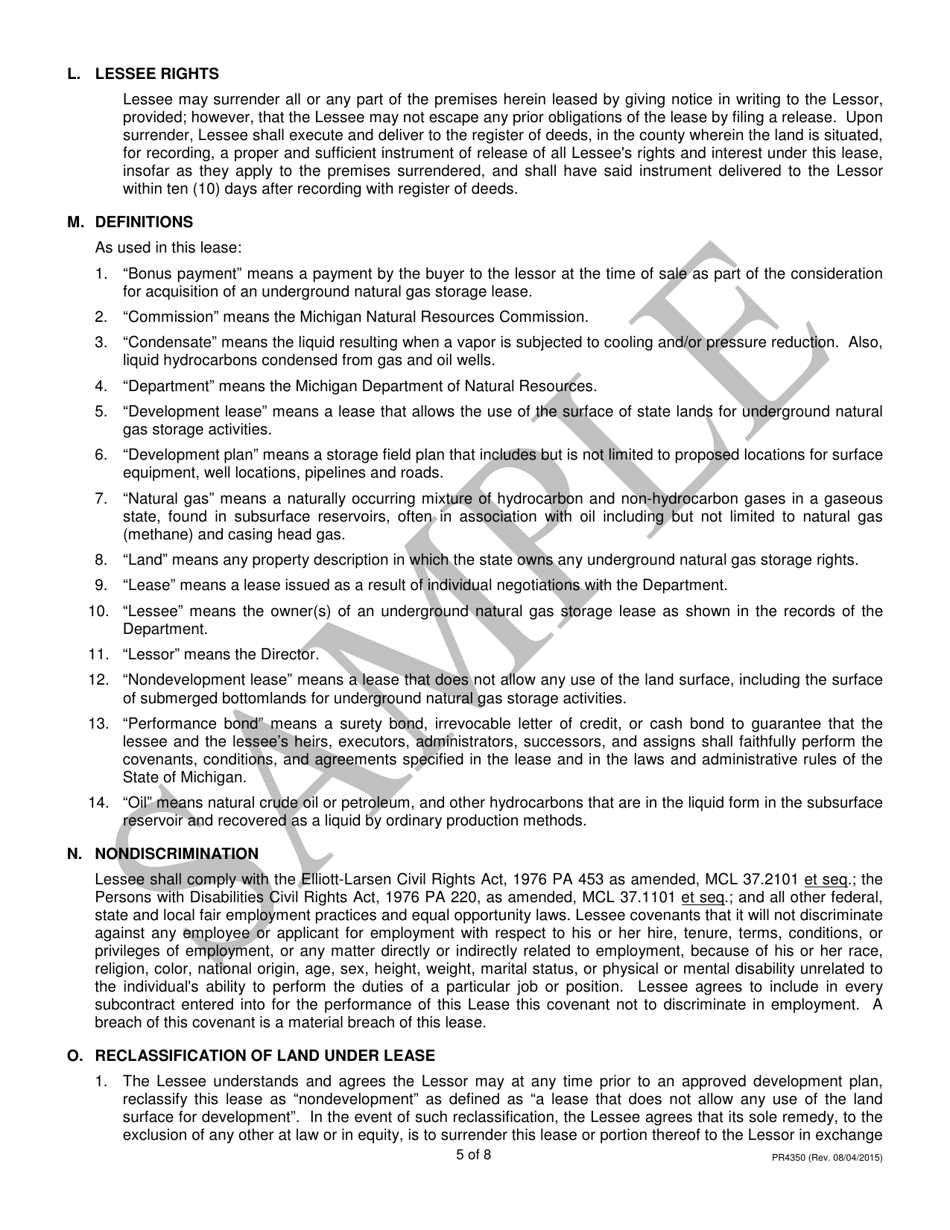 Form PR4350 Underground Natural Gas Storage Lease - Michigan, Page 5