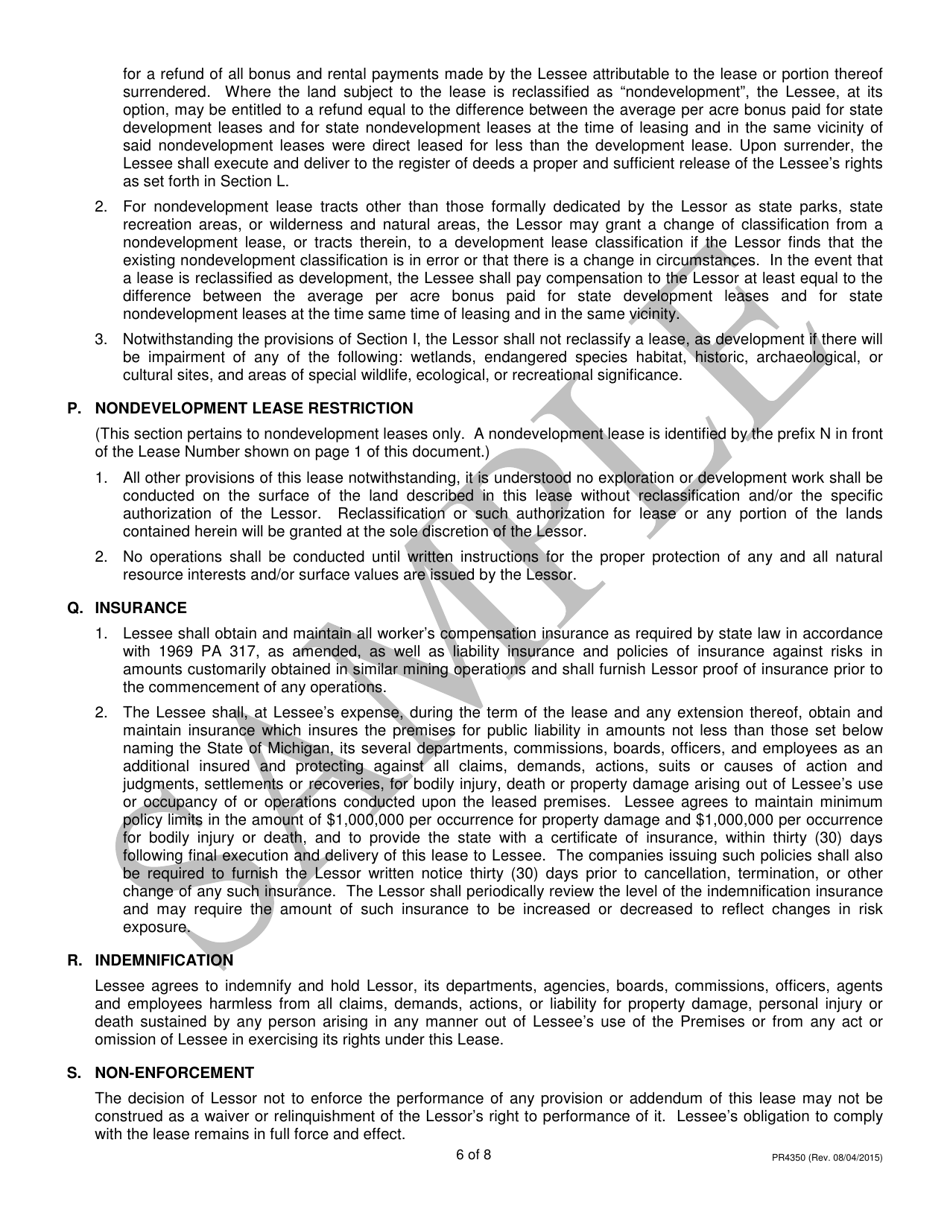 Form PR4350 Underground Natural Gas Storage Lease - Michigan, Page 6
