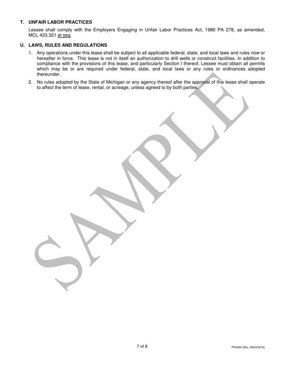 Form PR4350 Underground Natural Gas Storage Lease - Michigan, Page 7