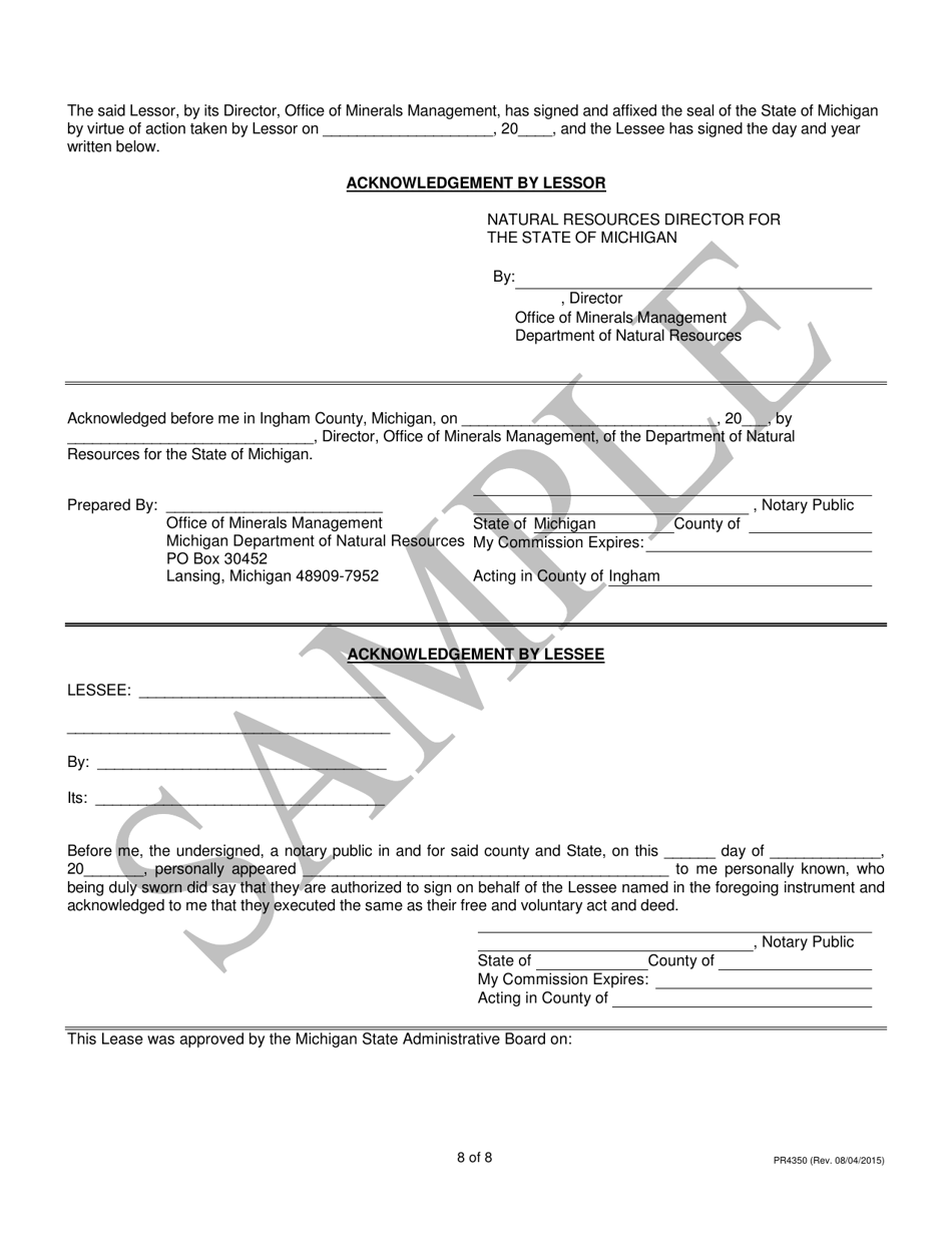 Form PR4350 Underground Natural Gas Storage Lease - Michigan, Page 8
