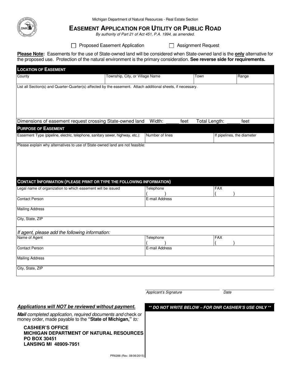 Form PR6288 Easement Application for Utility or Public Road - Michigan, Page 1