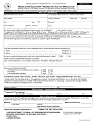 Form PR9186 &quot;Recreation Education Training Instructor Application&quot; - Michigan