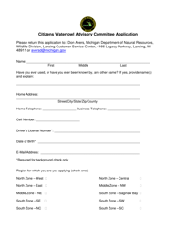 Citizens Waterfowl Advisory Committee Application - Michigan