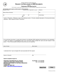 Form PR1046 &quot;Request for Disclosure of DNR Documents&quot; - Michigan