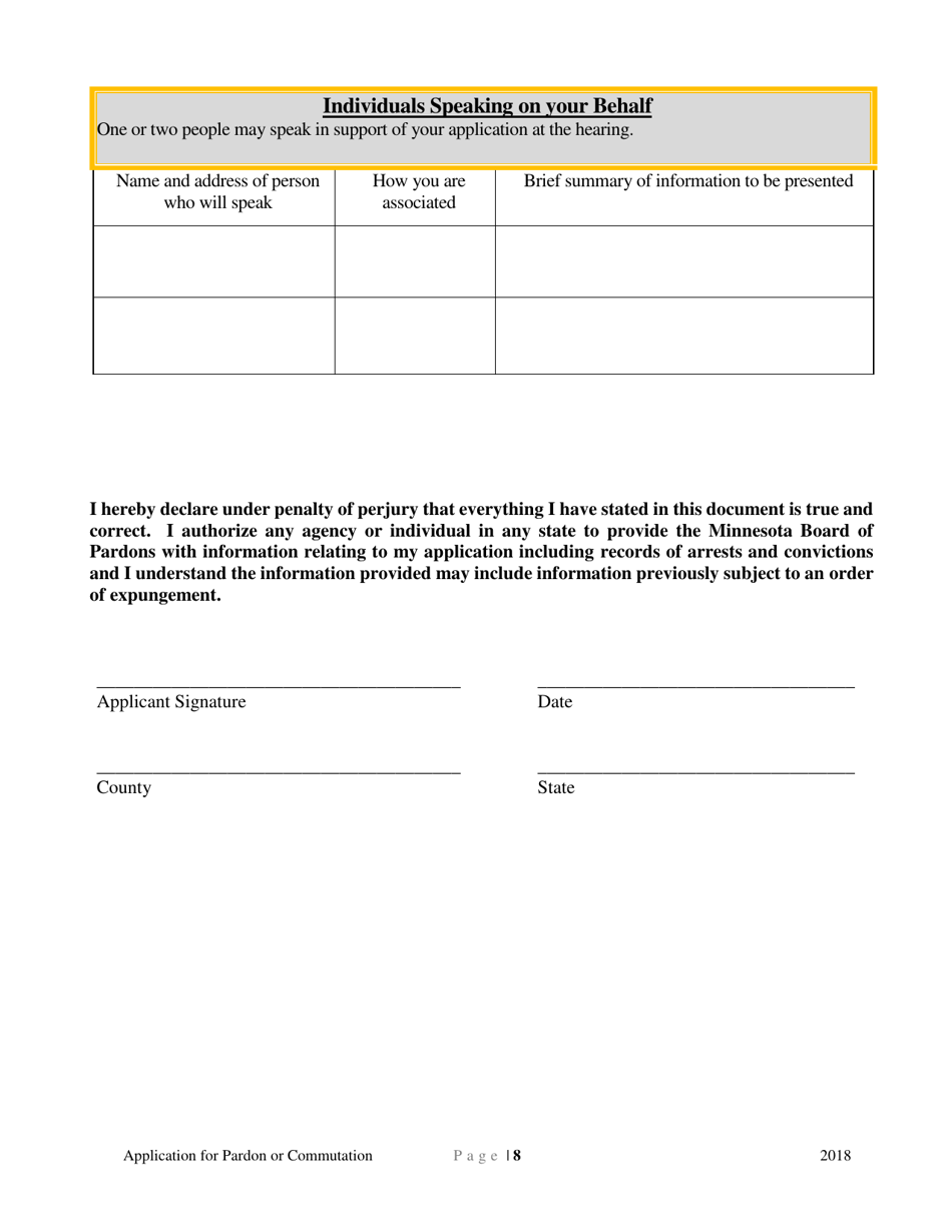 Application for Pardon or Commutation - Minnesota, Page 8