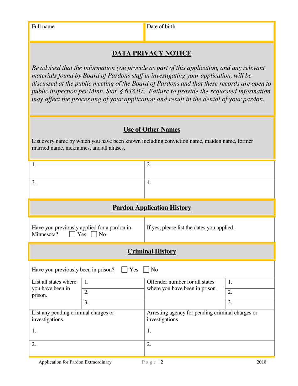 Application for Pardon Extraordinary - Minnesota, Page 2