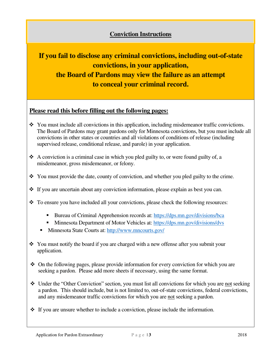 Application for Pardon Extraordinary - Minnesota, Page 3