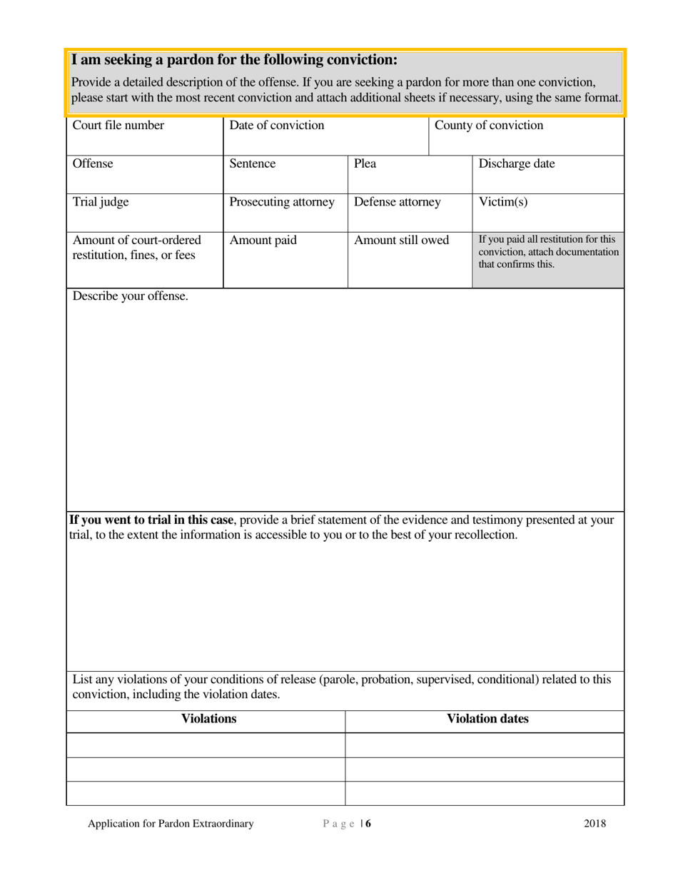 Application for Pardon Extraordinary - Minnesota, Page 6