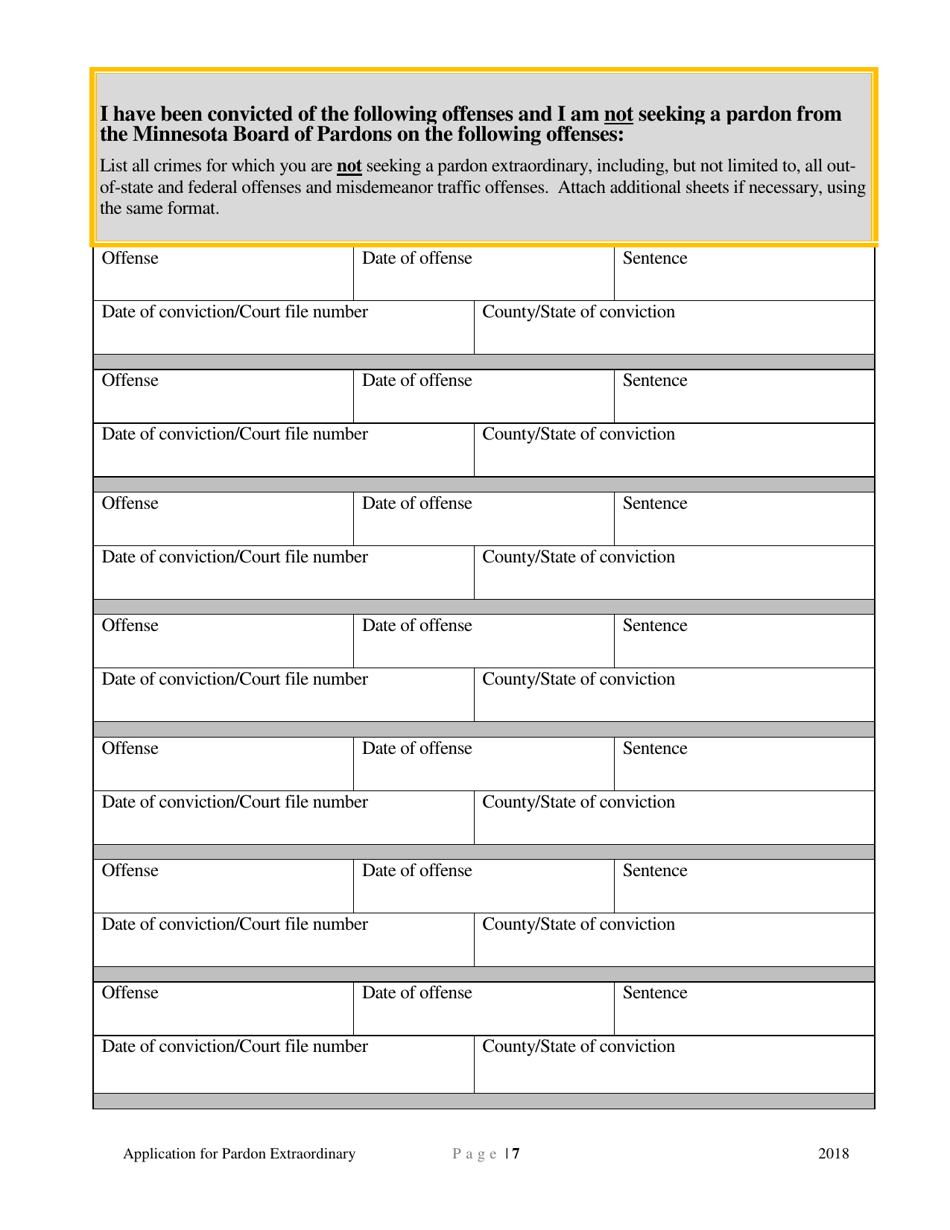 Application for Pardon Extraordinary - Minnesota, Page 7