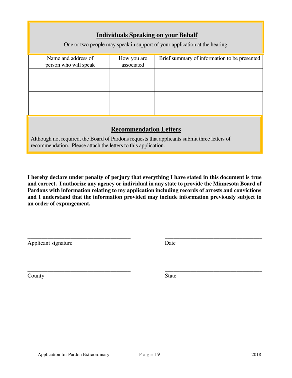Application for Pardon Extraordinary - Minnesota, Page 9