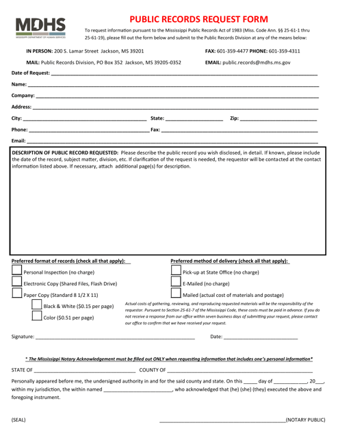Public Records Request Form - Mississippi