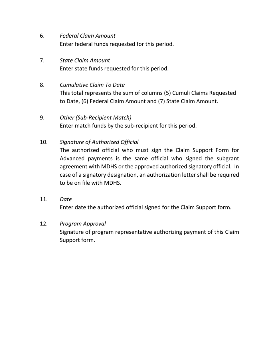 Instructions for Claim Support Form: Advanced - Mississippi, Page 2