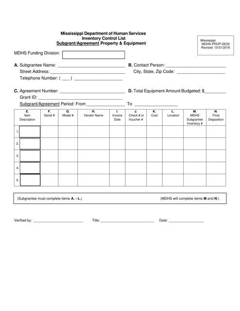 Form MDHS-PROP-SE02  Printable Pdf