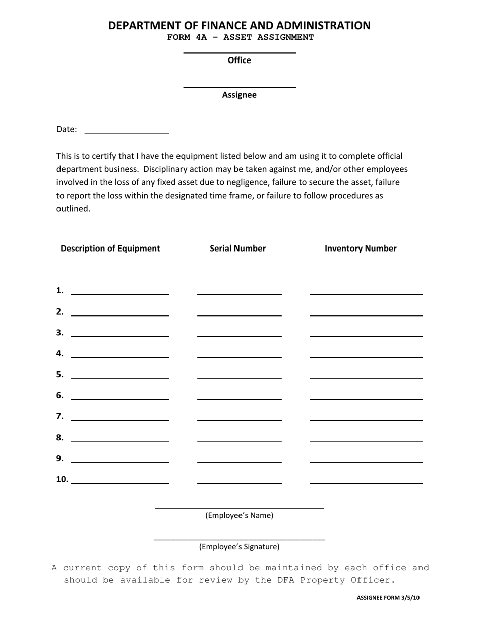 Form 4A Asset Assignment - Mississippi, Page 1