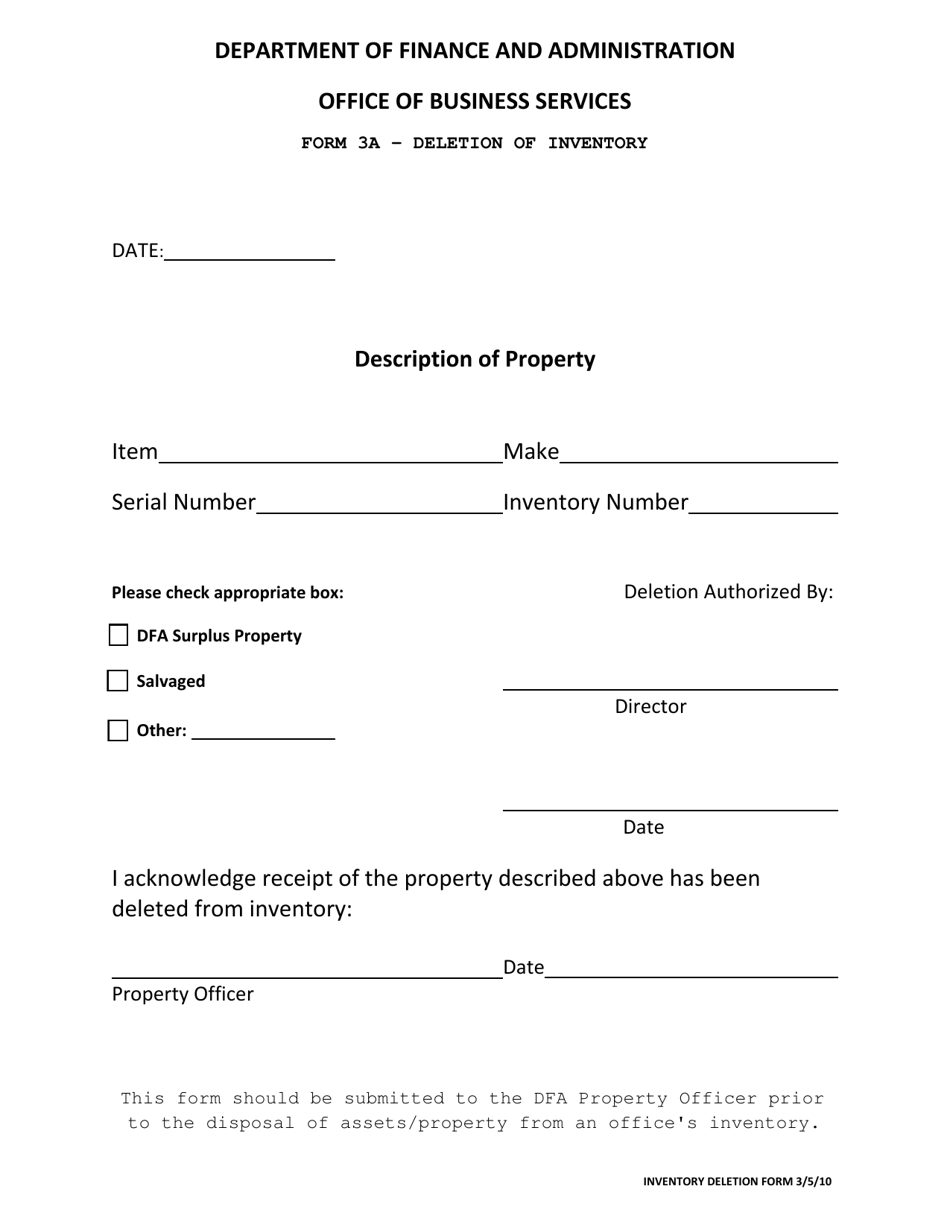 Form 3A Deletion of Inventory - Mississippi, Page 1