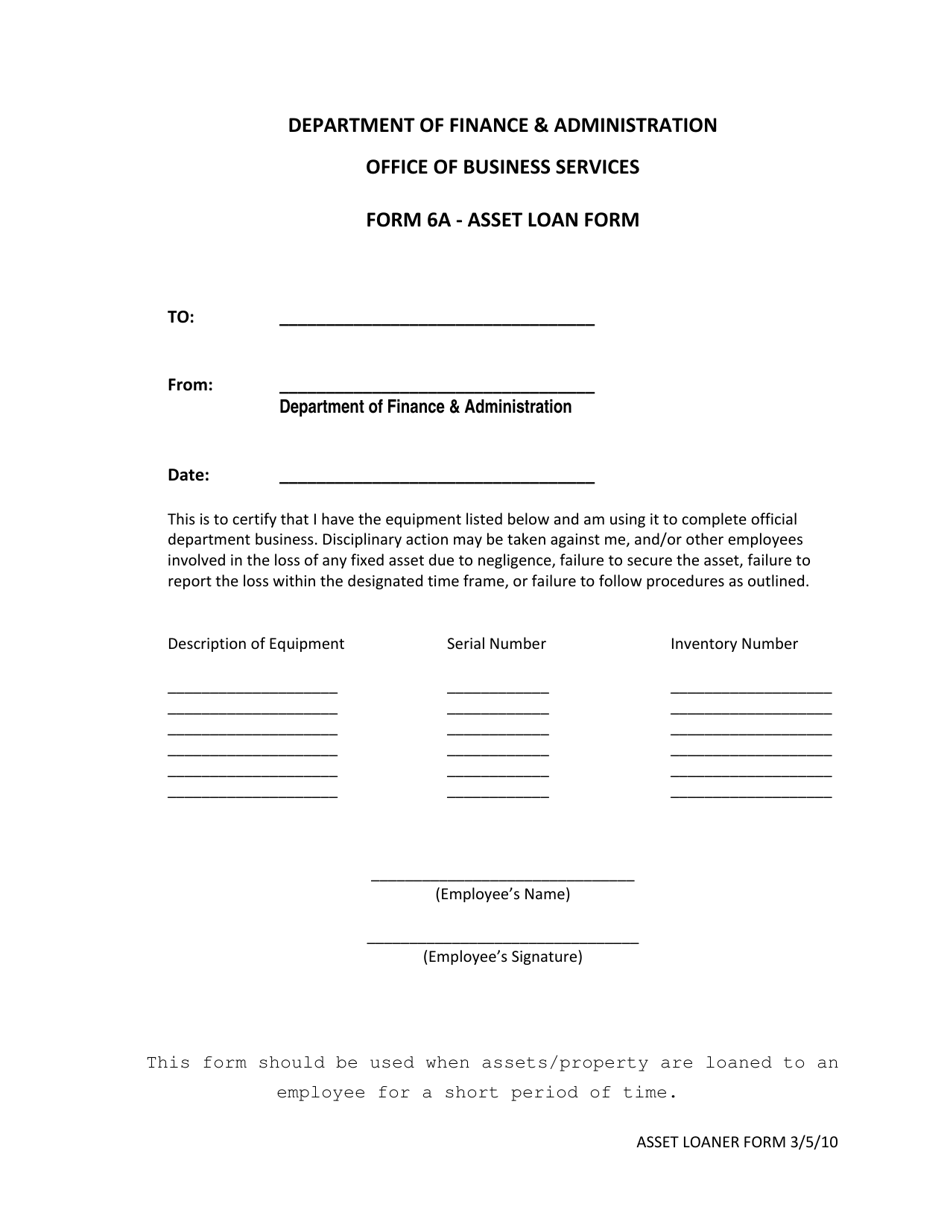 Form 6A Asset Loan Form - Mississippi, Page 1