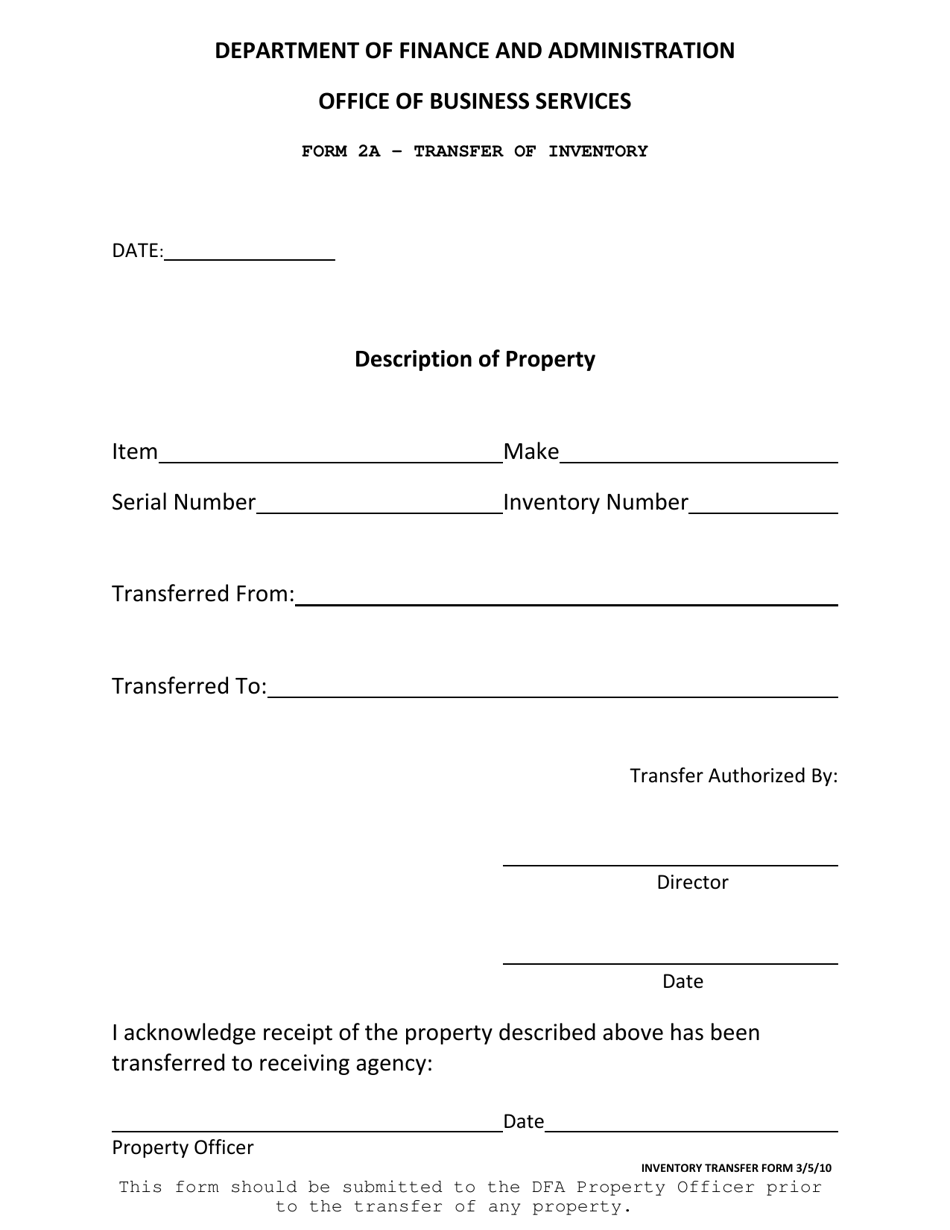 Form 2A Transfer of Inventory - Mississippi, Page 1