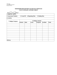 Form MDHS-CSSS-1007 Cost Summary Support Sheet - Mississippi, Page 2