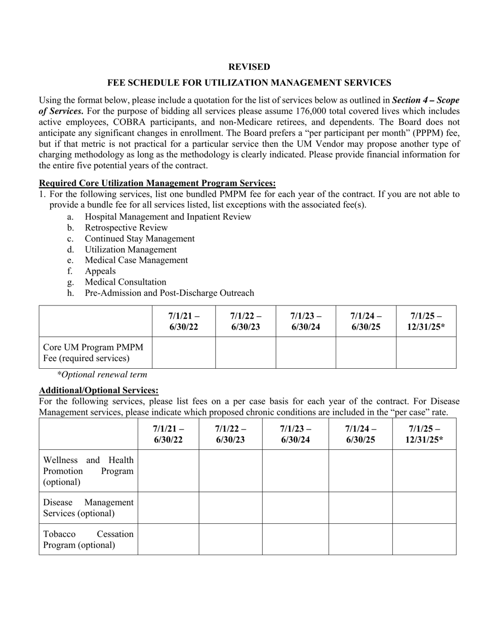 Revised Fee Schedule for Utilization Management Services - Mississippi, Page 1