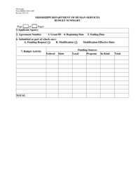 Form MDHS-CSSS-1006 Budget Summary - Mississippi, Page 2