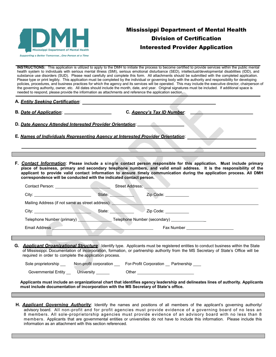 Interested Provider Application - Mississippi, Page 1