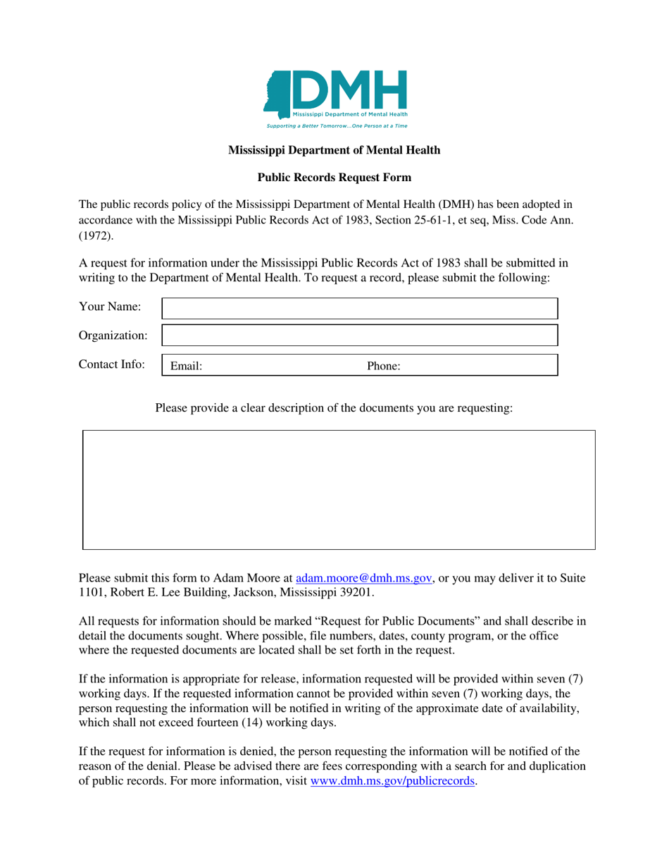 Public Records Request Form - Mississippi, Page 1