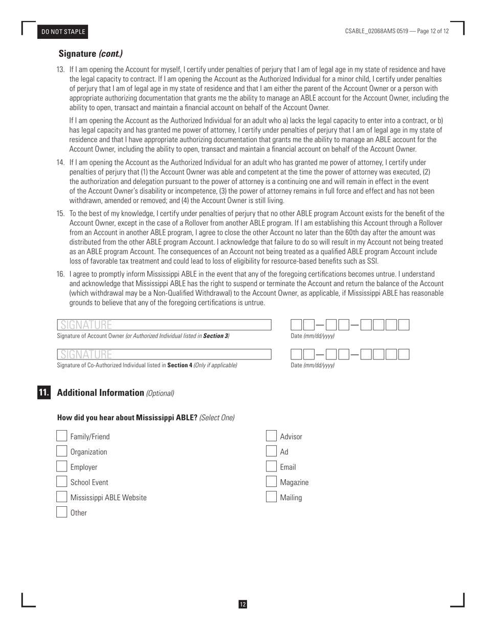 Mississippi Able Enrollment Form - Mississippi, Page 12