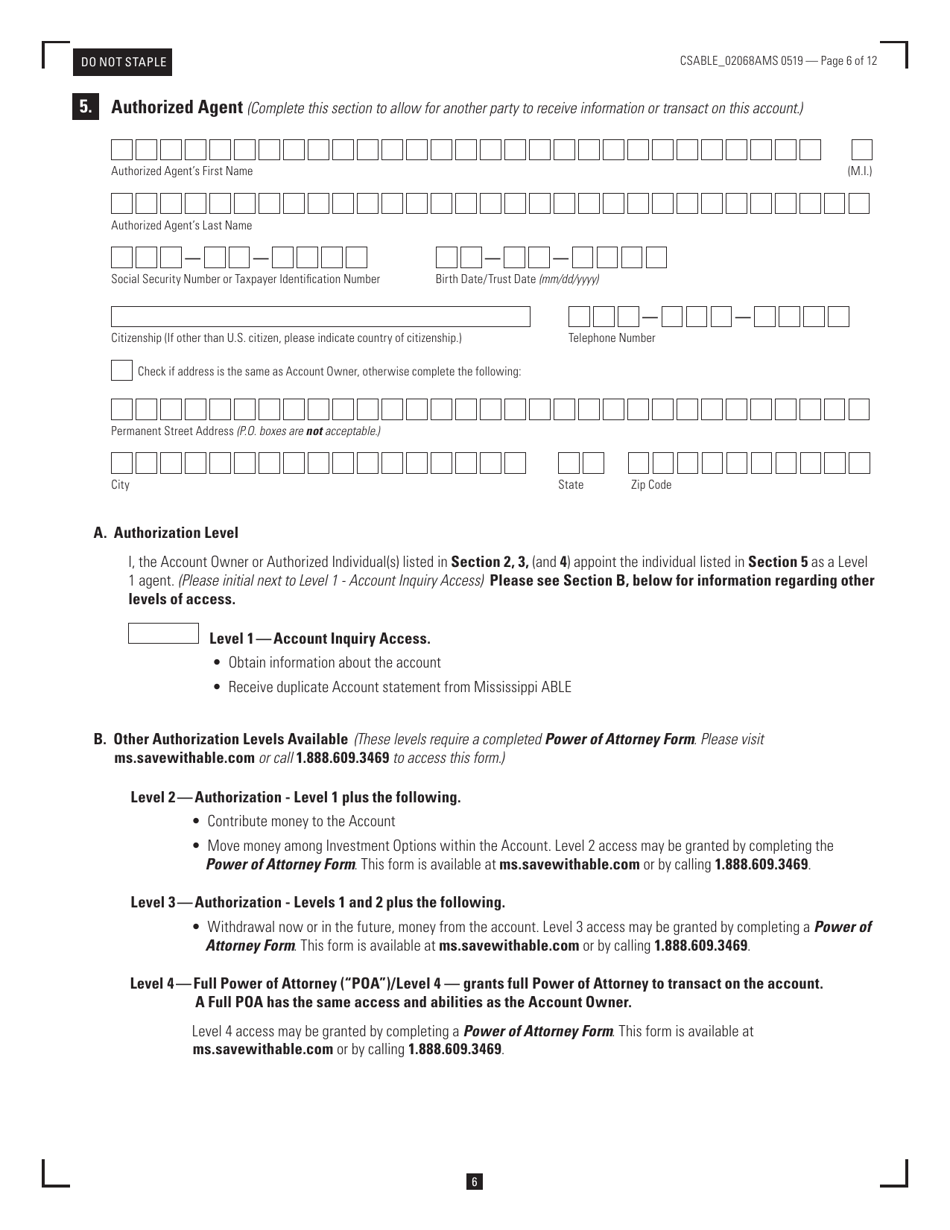 Mississippi Able Enrollment Form - Mississippi, Page 6