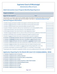 Adult Intervention Court Program Monthly Reporting Form - Mississippi