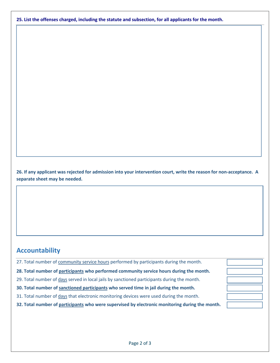 Misdemeanor Intervention Court Program Monthly Reporting Form - Mississippi, Page 2