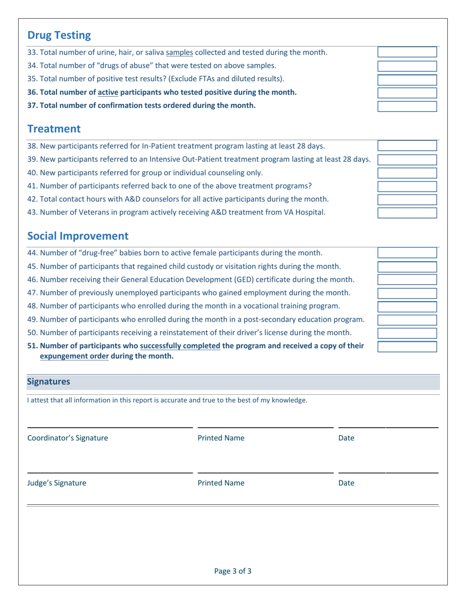 Misdemeanor Intervention Court Program Monthly Reporting Form - Mississippi, Page 3