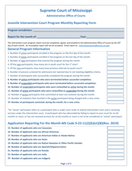 Juvenile Intervention Court Program Monthly Reporting Form - Mississippi