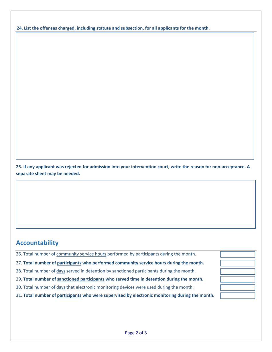Juvenile Intervention Court Program Monthly Reporting Form - Mississippi, Page 2