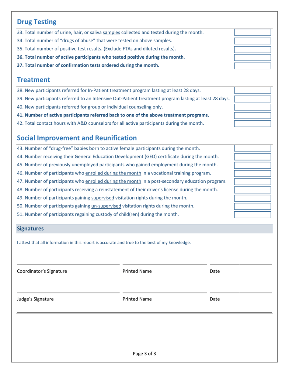 Family Intervention Court Program Monthly Reporting Form - Mississippi, Page 3