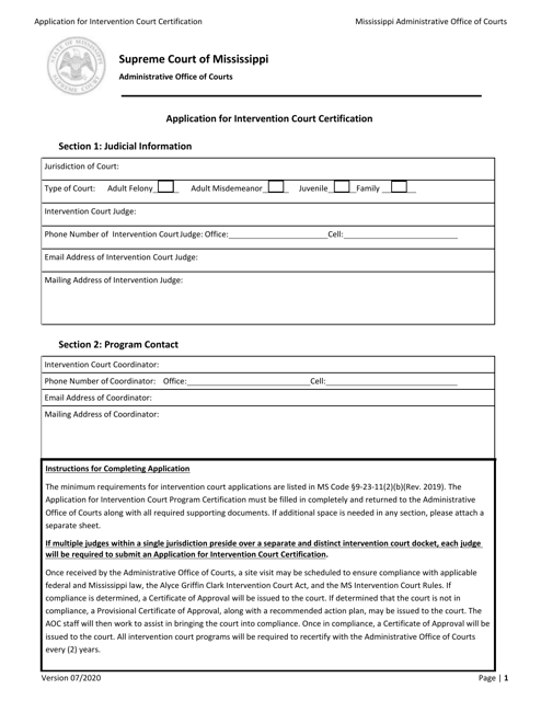 Application for Intervention Court Certification - Mississippi