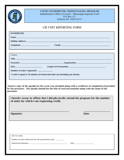 Cie Unit Reporting Form - Mississippi Download Pdf