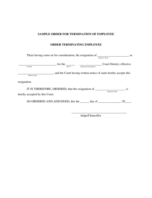 Order for Termination of Employee - Mississippi Download Pdf