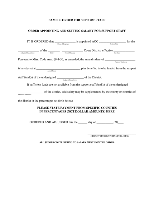 "Order Appointing and Setting Salary for Support Staff" - Mississippi Download Pdf