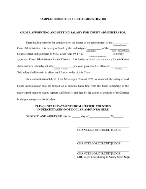 Order Appointing and Setting Salary for Court Administrator - Mississippi Download Pdf
