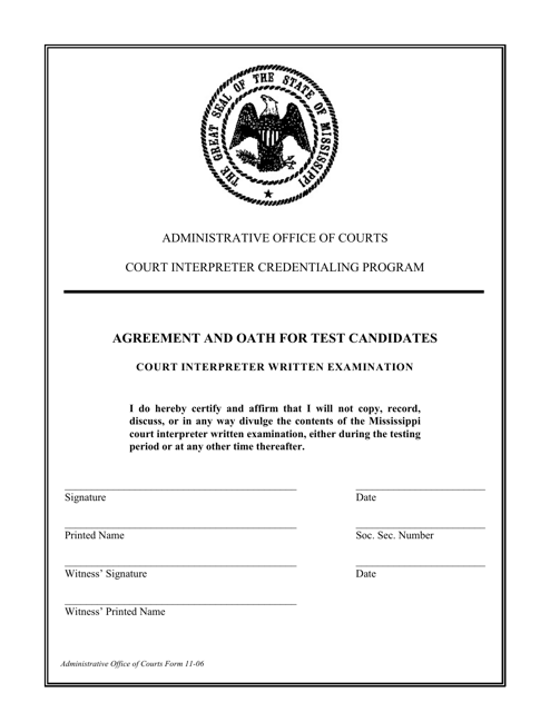 "Written Examination Oath and Agreement" - Mississippi Download Pdf