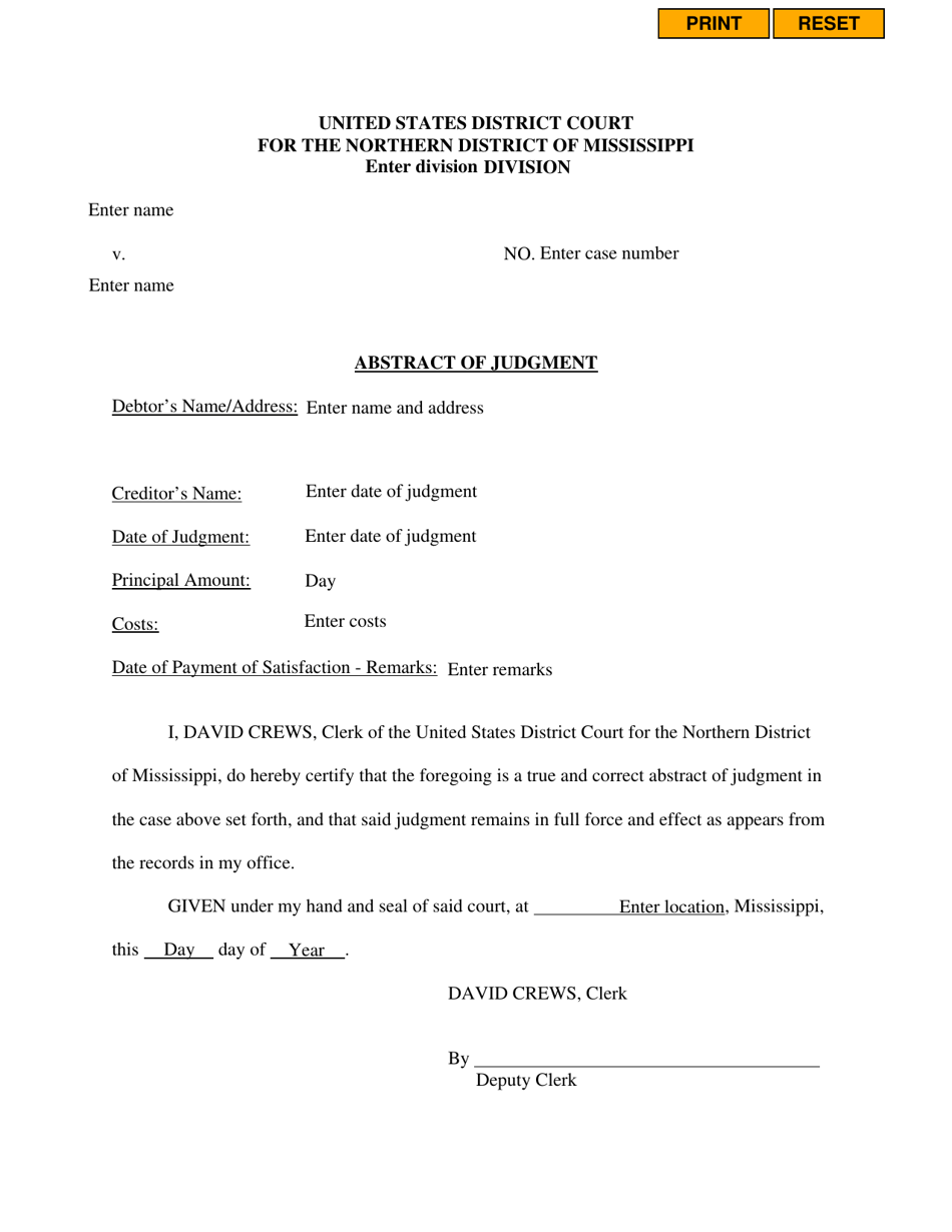Abstract of Judgment - Mississippi, Page 1