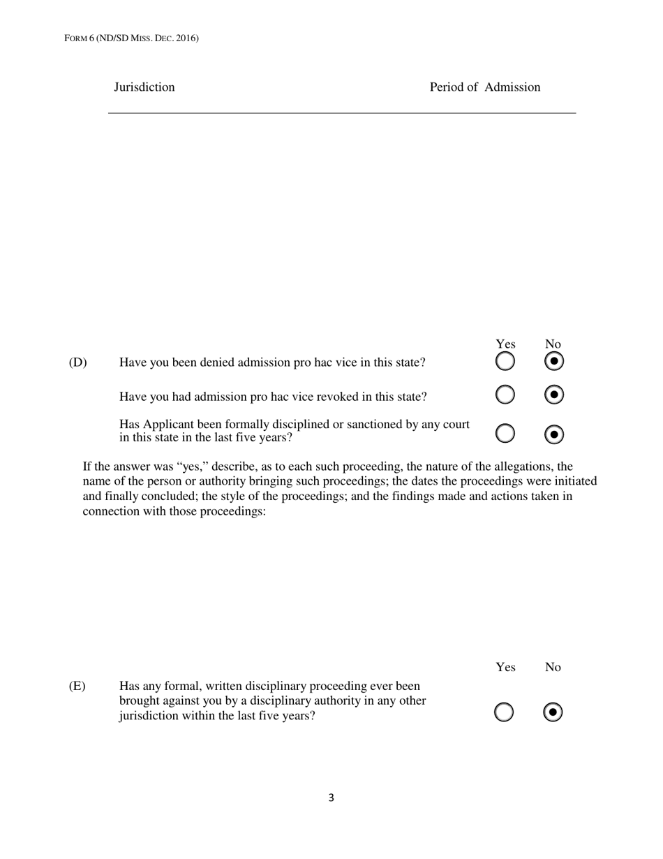 Form 6 Application for Admission Pro Hac Vice - Mississippi, Page 3