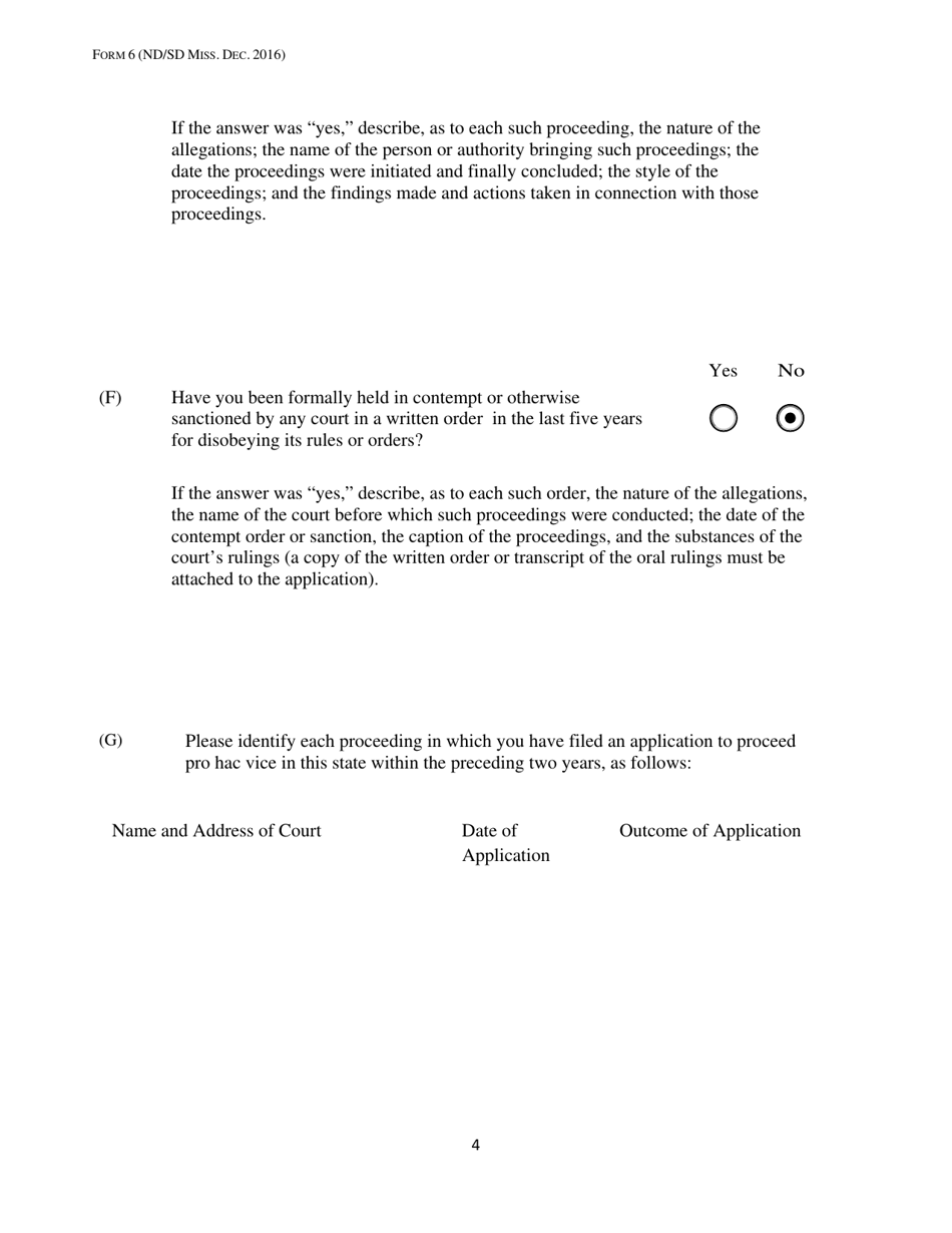 Form 6 Application for Admission Pro Hac Vice - Mississippi, Page 4