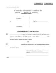 Document preview: Form 2F Notice of Conventional Filing - Mississippi