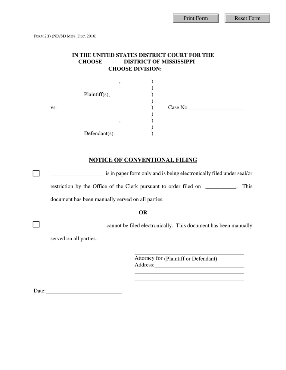 Form 2F Notice of Conventional Filing - Mississippi, Page 1